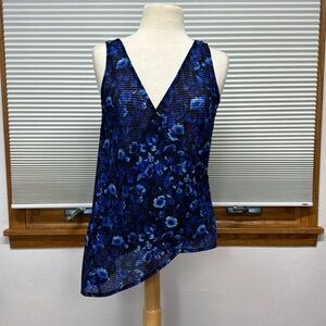 Rachel Rachel Roy Navy Combo Floral Faux Wrap Asymmetrical Hem Sleeveless Top